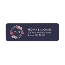 Blue Rustic Floral Wreath Monogram Address Label