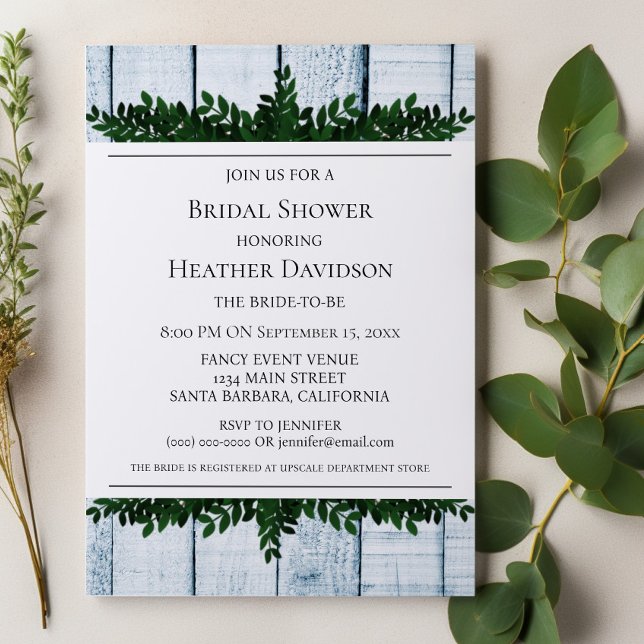 Blue Rustic Foliage Brautparty Einladung (Blue Rustic Foliage Bridal Shower Invite)