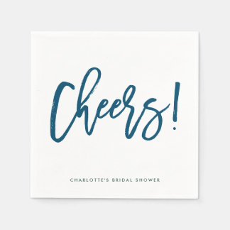Blue Rustic Hand Lettering Cheers Brautparty Serviette