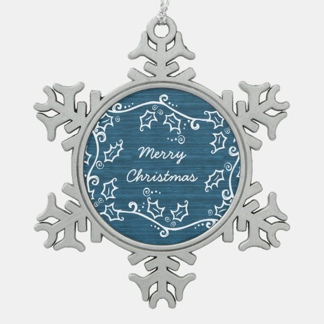 Blue Rustic Holly Snowflake Ornament (Vorderseite)