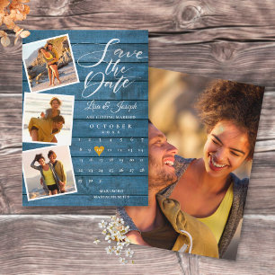 Blue Rustic Holz Foto Collage Kalender Hochzeit Save The Date