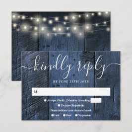 Blue Rustic Holz String Lights Western Hochzeit RSVP Karte