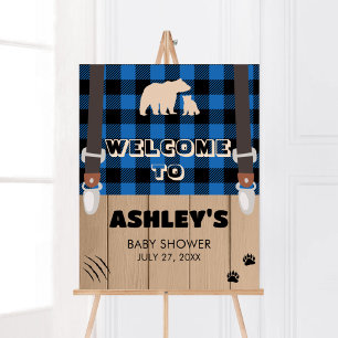 Blue Rustic Kariert Lumberjack Baby Dusche Willkom Poster