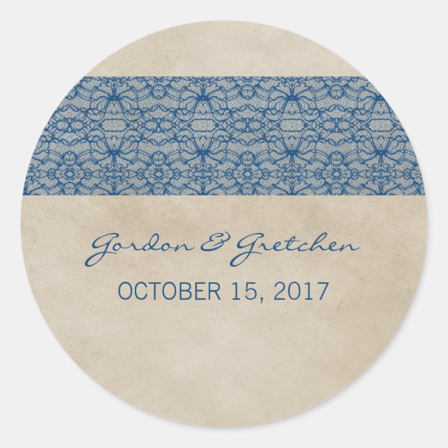 Blue Rustic Lace Wedding Stickers (Vorderseite)