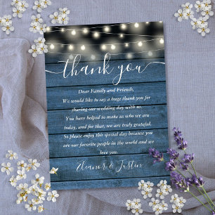 Blue Rustic Lights Hochzeit Danke Platzkarte