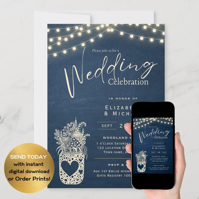 Blue Rustic Mason Jar Wedding DIGITAL Print Einladung (Von Creator hochgeladen)