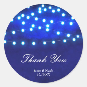 Blue Rustic Night String Lights Hochzeitsticker Runder Aufkleber