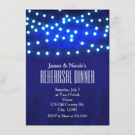 Blue Rustic Night String Lights Probe Dinner Einladung