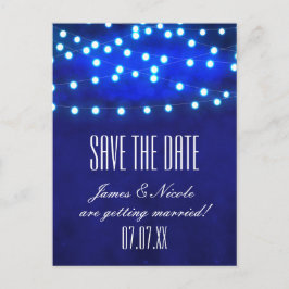 Blue Rustic Night String Lights Rett Date Postcard Ankündigungspostkarte