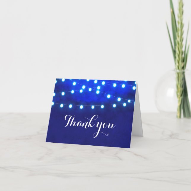 Blue Rustic Night String Lights Wedding Folkcard Dankeskarte (Vorderseite)