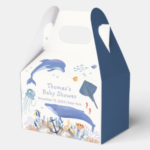 Blue Rustic Ocean Dolphin Whale Boy Baby Dusche Geschenkschachtel