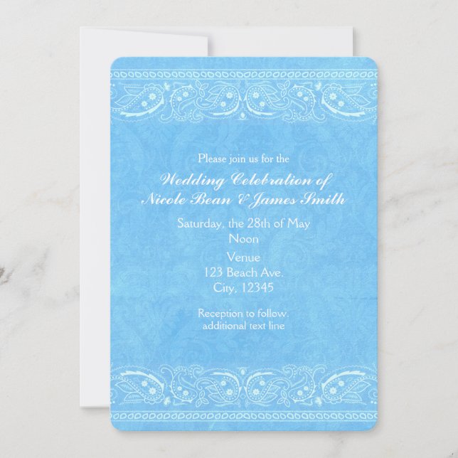 Blue Rustic Paisley Country Western Wedding Einladung (Vorderseite)