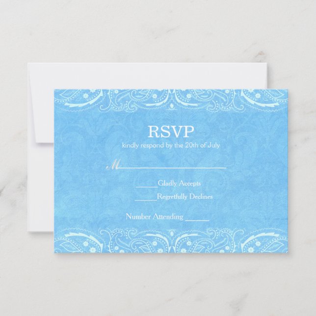 Blue Rustic Paisley Country Western Wedding RSVP (Vorderseite)