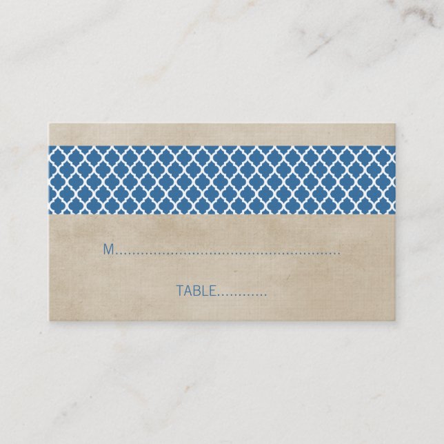 Blue Rustic Quatrefoil Hochzeitssemble Platzkarte (Vorderseite)