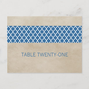Blue Rustic Quatrefolie Tischnummer Postkarte