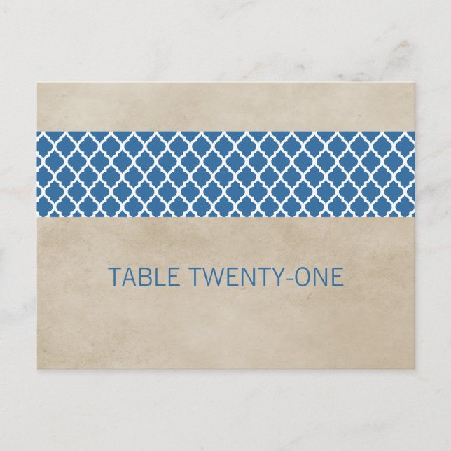 Blue Rustic Quatrefolie Tischnummer Postkarte (Vorderseite)
