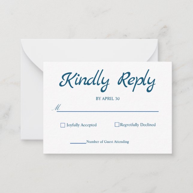 Blue Rustic RSVP Card Elegante Simple RSVP Card Mitteilungskarte (Vorderseite)