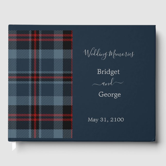 Blue Rustic Scottish Tartan Wedding Gästebuch (Vorderseite)