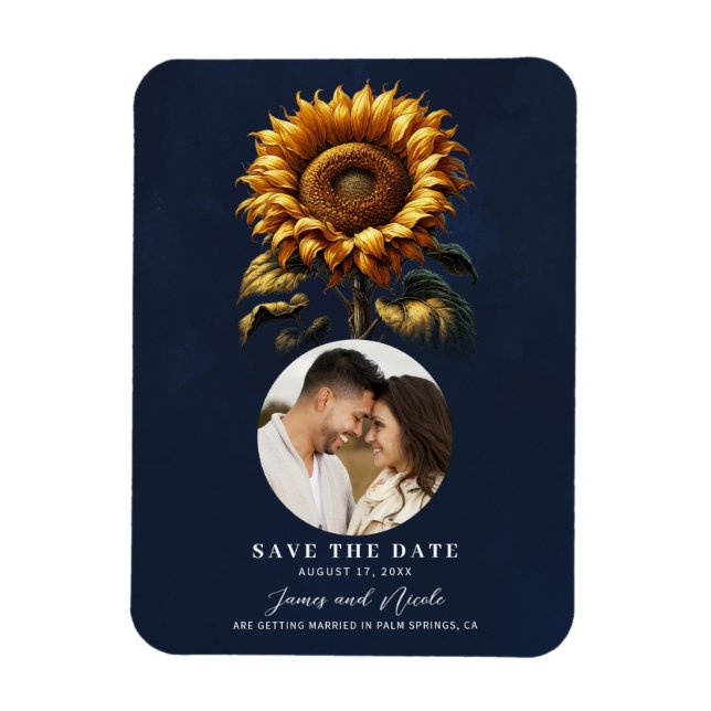 Blue Rustic Sonnenblume Hochzeit speichern das Dat Magnet (Vertikal)