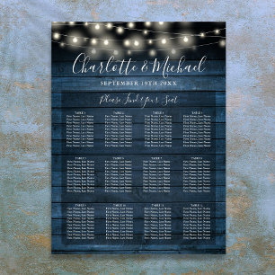 Blue Rustic String Lights Hochzeitsskizze Poster