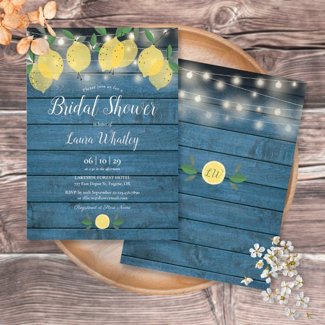 Blue Rustic String Lights Lemons Brautparty Einladung (Von Creator hochgeladen)