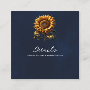 Blue Rustic Sunflower Wedding Details & Registrier Quadratische Visitenkarte