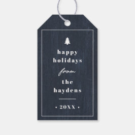 Blue Rustic Tree Woodgrain Christmas Gift Tag Geschenkanhänger