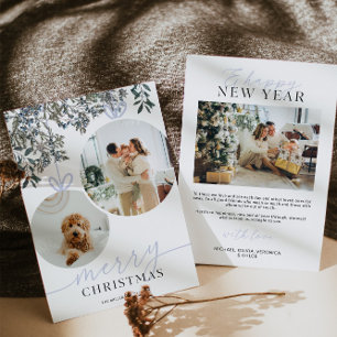 Blue Rustic Watercolor Greenery Family Foto Feiertagskarte