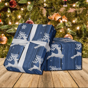 Blue Rustic Weihnachtsmann Wrapping Paper Geschenkpapier