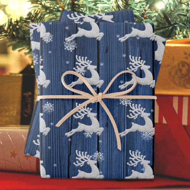 Blue Rustic Weihnachtsmann Wrapping Paper Geschenkpapier Set (Blue Rustic Christmas Reindeer Wrapping Paper)