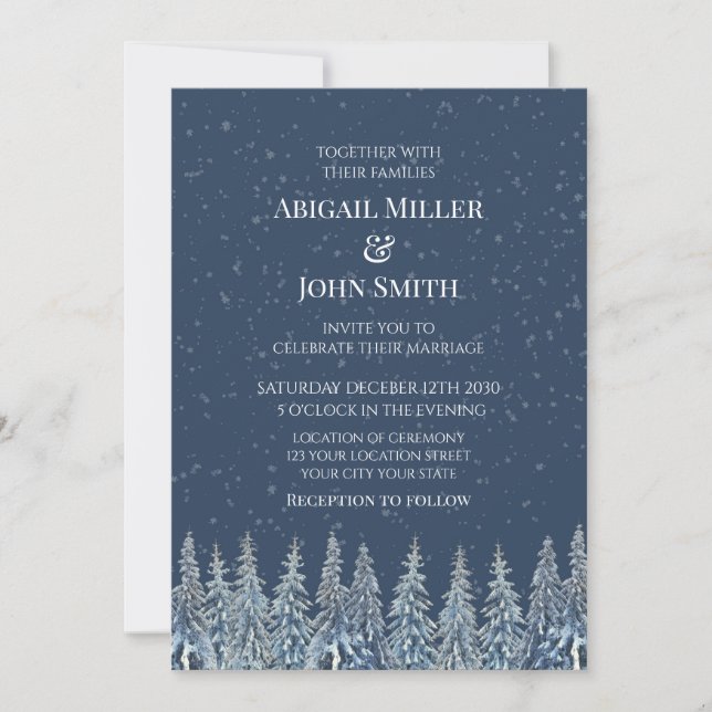 Blue Rustic Winter Forest Wedding Invitations Einladung (Vorderseite)
