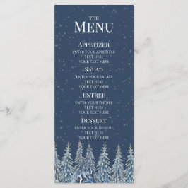 Blue Rustic Winter Forest Wedding Menu Menükarte