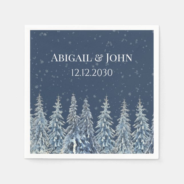 Blue Rustic Winter Forest Wedding Napkin Serviette (Vorderseite)