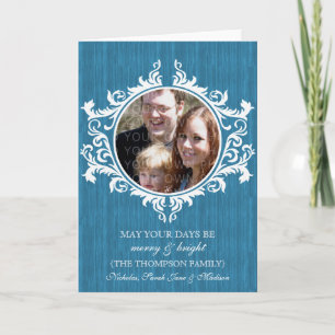Blue Rustic Wirbel Holiday Foto Card Feiertagskarte