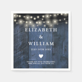 Blue Rustic Wood Boho Barn String Lights Hochzeit Serviette