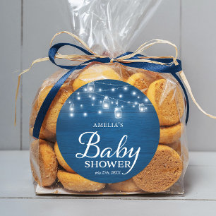 Blue Rustic Wood Mason Jars Lights Baby Dusche Runder Aufkleber
