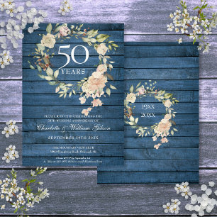 Blue Rustic Wood Rose Garland 50 Jahre Jubiläum Einladung