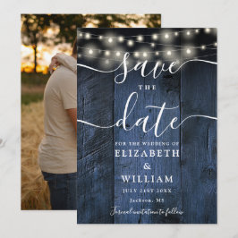 Blue Rustic Wood String Lights Boho Foto Wedding Save The Date