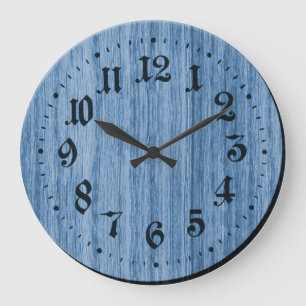 Blue Rustic Wooden Clock Große Wanduhr