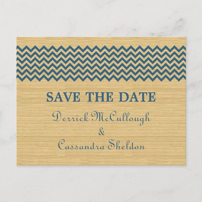 Blue Rustic Zickzack Save the Date Postkarte (Vorderseite)