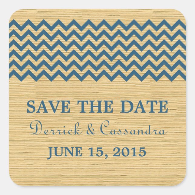 Blue Rustic Zickzack Save the Date Stickers (Vorderseite)
