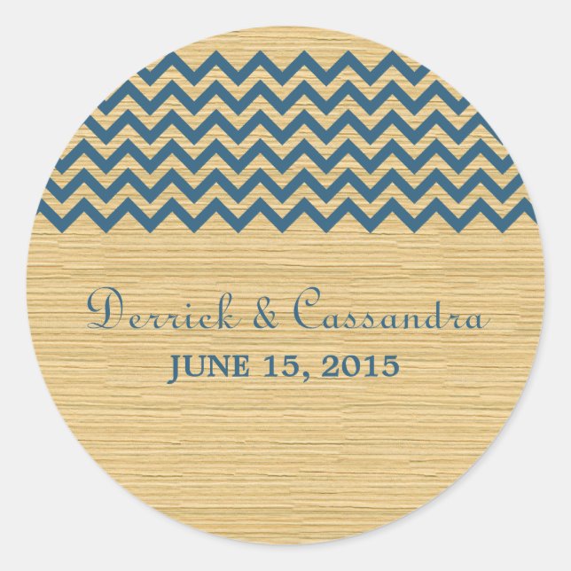 Blue Rustic Zickzack Wedding Stickers (Vorderseite)