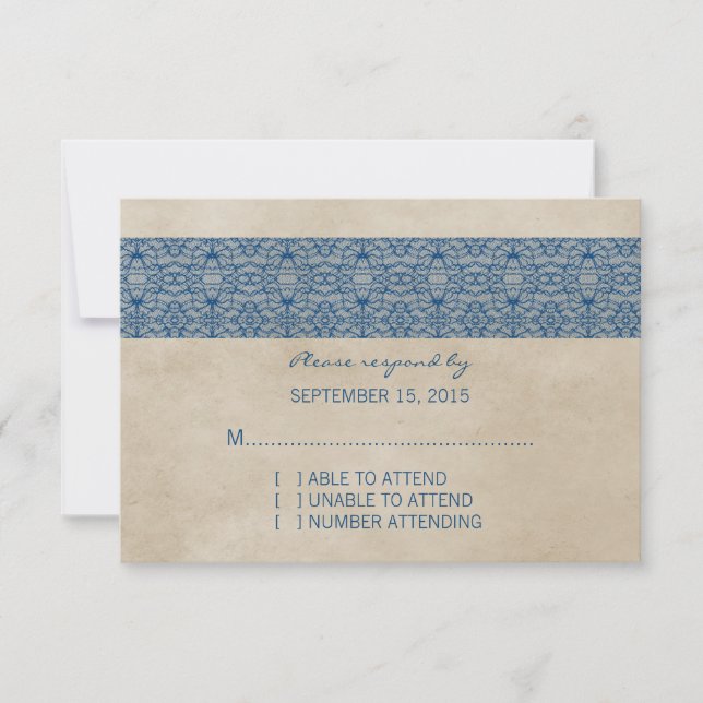 Blue Rustica Lace Response Card RSVP Karte (Vorderseite)