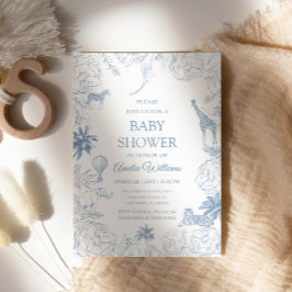 Blue Safari Animals Elegant Jungle Baby Shower Einladung