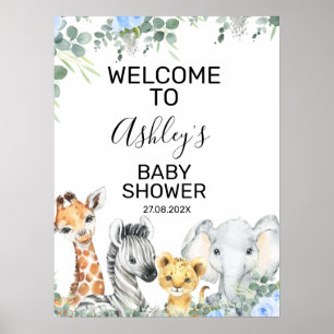 Blue Safari Floral Baby Dusche Begrüßungszeichen Poster