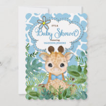 Blue Safari Giraffe Baby Dusche Einladung