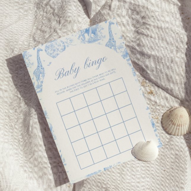 Blue Safari Toile de Jouy Baby Shower Bingo Game (Von Creator hochgeladen)