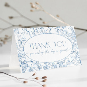 Blue Safari Toile de Jouy Baby Shower Dankeschön Dankeskarte