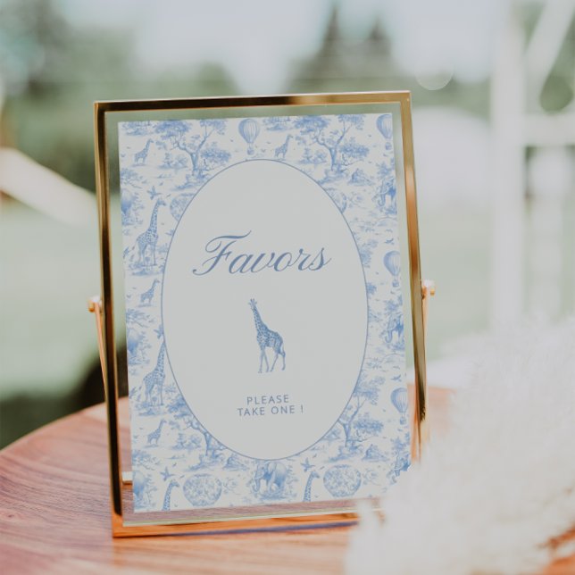 Blue Safari Toile de Jouy Baby Shower Favor Sign (Von Creator hochgeladen)