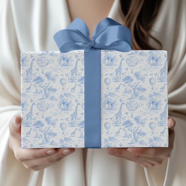 Blue Safari Toile de Jouy Baby Shower Geschenkpapier (Von Creator hochgeladen)